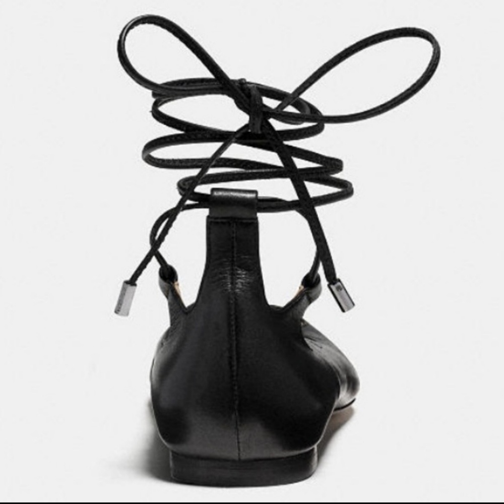 🎉 SALE NWOB Coach Lace up Justine Pointed Flats - Picture 6 of 8